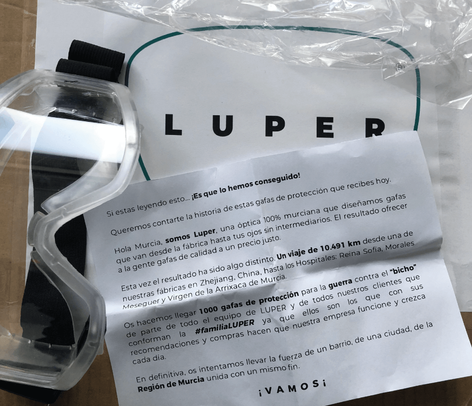 Donamos 1.000 gafas de protección contra el coronavirus